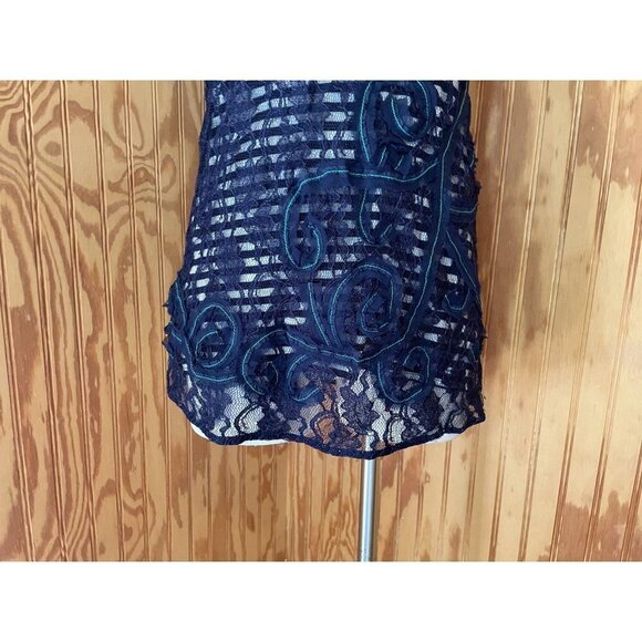 Meadow Rue Anthropologie Women’s Striped Appliqué Lace Tank Top Overlay Blue XS - Picture 6 of 10